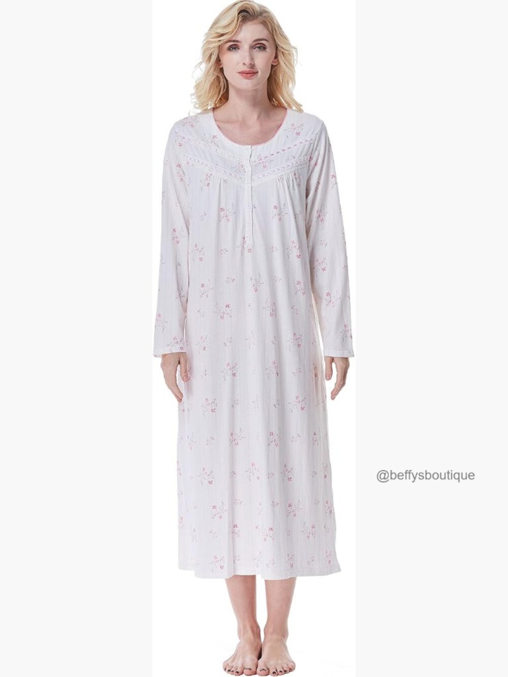 Women's Soft 100% Cotton Long-Sleeve Nightgown Loose Fit Sleep Dress